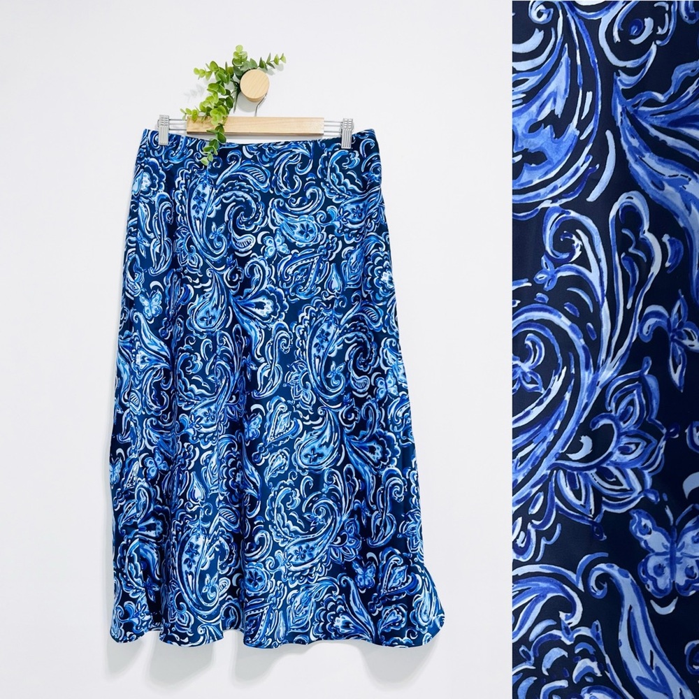 Talbots Blue Floral Paisley Satin Slip Romantic Skirt